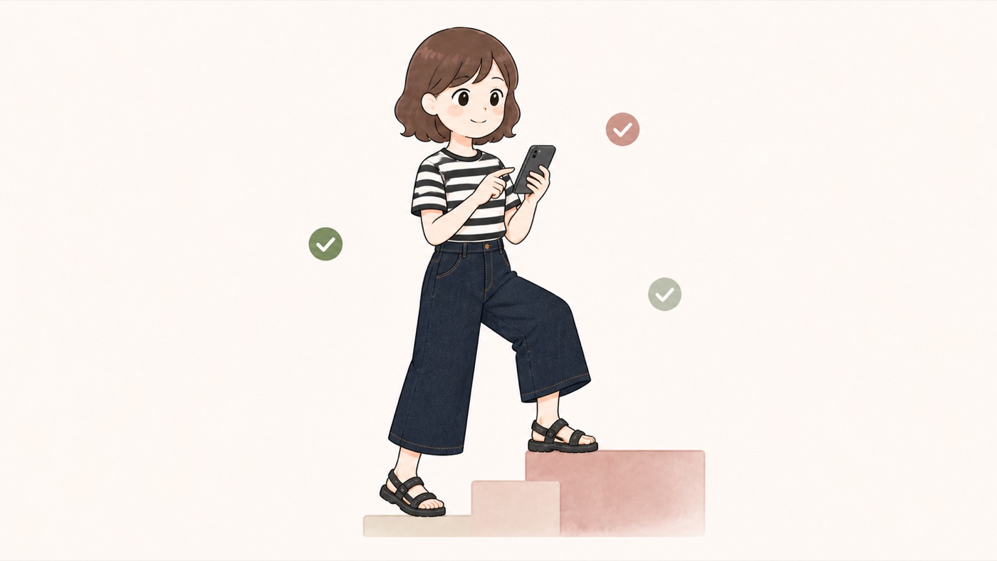 スマホにメモをして、小さな一歩を踏み出す様子